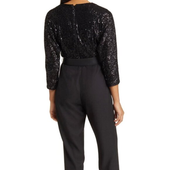 Eliza J Black Sequin Bodice Mixed Media Jumpsuit - Picture 3 of 4